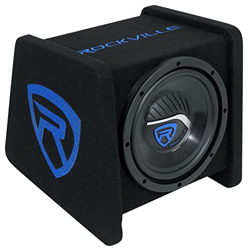 Rockville RV8P 8" 400W Peak/200W RMS Car Subwoofer in Vented Enclosure, 4 Ohm, Deep Bass, Durable MDF Build, for Car Audio | 400W Peak / 200W RMS, Polypropylene Cone, Aluminum Voice Coil, Bass Reflex Aero-Port, 15 Degree Angle - style: Single 8"