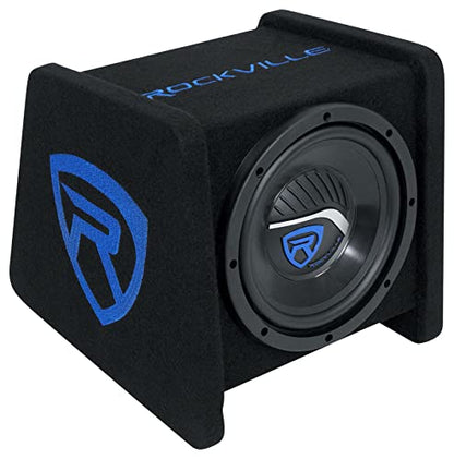 Rockville RV8P 8" 400W Peak/200W RMS Car Subwoofer in Vented Enclosure, 4 Ohm, Deep Bass, Durable MDF Build, for Car Audio | 400W Peak / 200W RMS, Polypropylene Cone, Aluminum Voice Coil, Bass Reflex Aero-Port, 15 Degree Angle - style: Single 8"