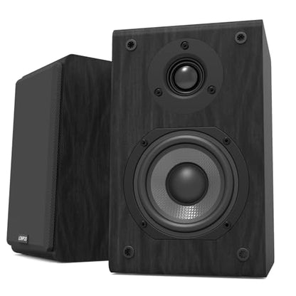 LONPOO Passive Bookshelf Speakers, 150W Wooden Cabinet Stereo Speakers Pair | 4" Carbon Fiber Woofer, 1" Silk Dome Tweeter, Amplifier Required, for Home Audio, Turntable & Record Player