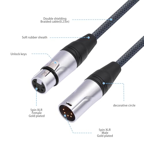 10FT 5Pin XLR Male to Female DMX512 Cable,XLR-5Pin M to F Braided Cable Copper Conductor DMX Microphone Audio Cable-2 Pack - size: 10Feet