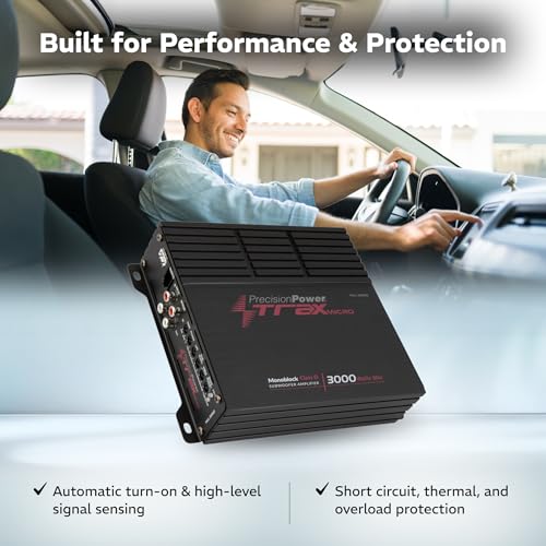 Precision Power Trax Micro Monoblock Class D Car Stereo Amplifier TM1.3000D – 3000W Single Channel Digital Subwoofer Amp with Wired Bass Control & High-Level Inputs for Powerful Audio - size: TM1.3000D