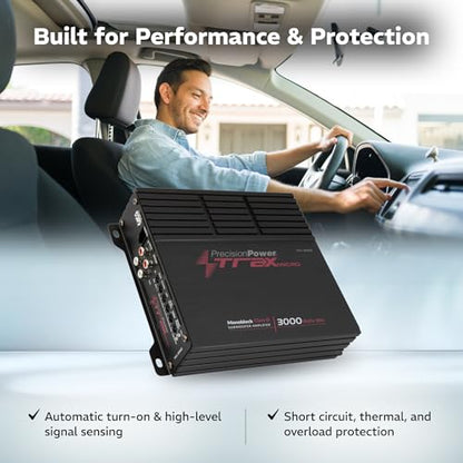 Precision Power Trax Micro Monoblock Class D Car Stereo Amplifier TM1.3000D – 3000W Single Channel Digital Subwoofer Amp with Wired Bass Control & High-Level Inputs for Powerful Audio - size: TM1.3000D