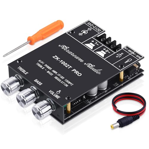 ZK-1002T RPO 2.0 Channel Bluetooth 5.0 Amplifier Board 200W AMP | HiFi Subwoofer Audio AMPs with Treble and Bass, BT USB and AUX Inputs, DC 12-24V 2.0 Channel Stereo AMP Module for DIY - color: ZK-1002T RPO