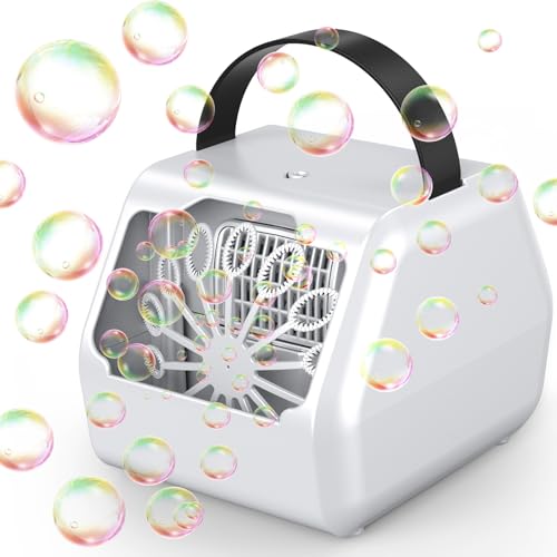 Portable Bubble Machine for Kids with 1800mAh Rechargeable Battery, 400ml Large Tank, Dual Speed Control & USB-C Charging, Indoor Outdoor Bubble Blower Party Toy - color: Dark White