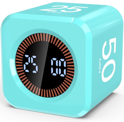 Digital Pomodoro Timer Cube 5/10/25/50min Preset, Silent & Sound Alarm | Visual Productivity Flip Timer for Kids Classroom Desk, Custom Countdown, Gravity Sensor, for ADHD Study Work Game Kitchen - color: Mint Green