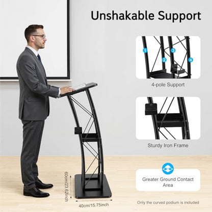 LOYALHEARTDY Black Curved Podium, Truss Metal Pulpit Lectern with A Cup Holder Durable Powder Coat Finish Conference Pulpit Podium for Church School Lectern 47-inch
