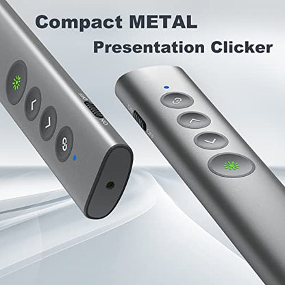Aluminum Alloy Presentation Clicker with Green Laser Pointer | 2‑in‑1 USB/Type C Receiver Wireless Presenter Remote PowerPoint Clicker for Computer Laptop/PPT/Google Slides/Windows/Mac - style: Metal 02 Green Laser