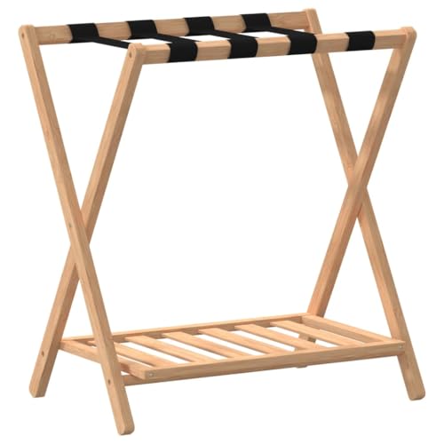 Bamboo Luggage Rack with Lower Shoe Shelf, Foldable Suitcase Stand for Bedroom, Guest Room, Hotel, Brown, 26.8 x 15 x 22.8 Inches - color: Brown