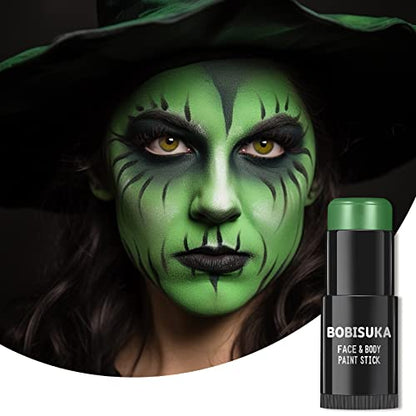 BOBISUKA Green Face Paint Stick, Waterproof Dark Green Eye Black Body Paint Sticks for Sports, Painting Kit for Halloween Makeup Zombie Witch Camo Hulk Cosplay Special Effects SFX Costume - color: Green