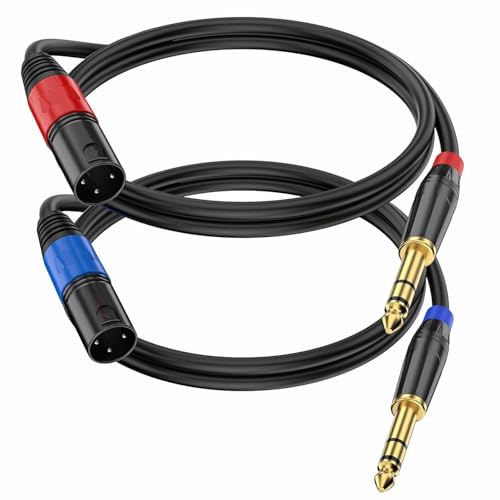 2 Pack XLR Male to 1/4 6.35mm TRS Mono Jack Microphone Cable for Dynmic Microphone, 1.6 Foot, Black, Balanced 3 Pin XLR Male to Quarter inch TRS Plug Mic Cord, Plated Conductors - size: 1.6 FT, 2Pack, style: XLR Male to 6.35mm
