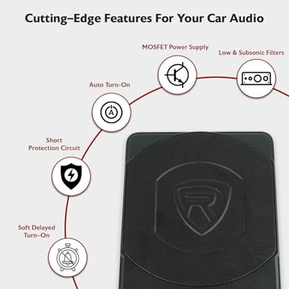 Rockville SS10P 800W Slim Under-Seat Active Car/Truck Subwoofer, Built-in Amp, Wired Remote Bass Knob, Cast Aluminum, for Car Audio Upgrades - size: 10"