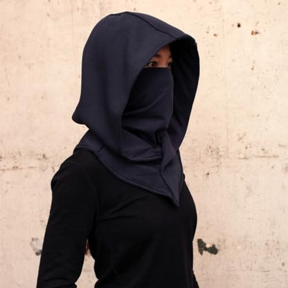 Assassin Hood and Mask Cotton Ninja Balaclava Adaptable Hoodie Casual Ren Faire Cosplay LARP Costume Cowl - color: Navy