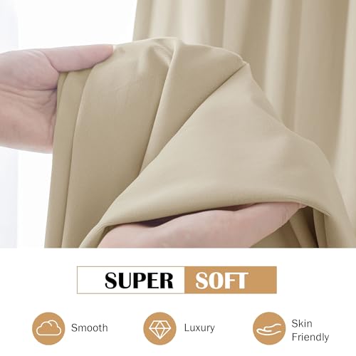 Beauoop Beige Velvet Curtains for Bedroom Living Room 52x108 2 Panels - color: Beige, size: 52"W x 108"L (Pack of 2)