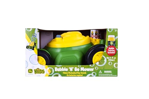 John Deere Bubble Lawn Mower for Toddlers, Bubble Blowing Machines, Indoor and Outdoor Gardening Toy, Birthday, Party Favor for Preschool Girls and Boys, No Batteries Required, 2+ - style: John Deere