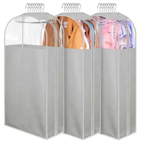 MISSLO 10" Gusseted Garment Bags for Hanging Clothes 40" Clear Suit Bags for Closet Storage Suits Cover Coat Protector, 3 Packs, Grey - color: Grey, size: 40 inch