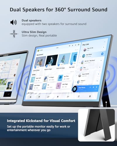 Yodoit Portable Monitor for Laptop, 15.6" 1920×1080 FHD IPS Travel Screen Display with Built-in Adjustable Stand Dual Speakers for MacBook PC Xbox (Black) - size: 15.6 inch Kickstand