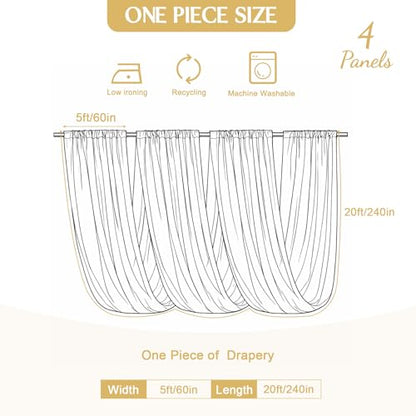 20x20 ft White Ceiling Drapes for Wedding – 4 Panels 5x20 ft Ceiling Curtains Polyester Backdrop Drapes with Double Rod Pockets, Reusable Ceiling Draping Fabric for Wedding Party Canopy Decorations - size: 60"W x 240"L (Pack of 4)