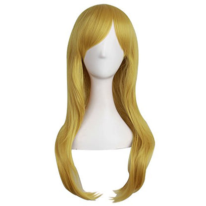 MapofBeauty 28 Inch Long Curly Hair Costume Cosplay Wig, Gold/Yellow | 70 cm Wig, Women, Side Bangs, Fashion - color: Gold/Yellow