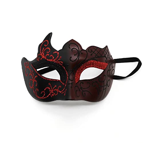 Masquerade Mask for Men Women Couple, Venetian Carnival Mask for Mardi Gras, Halloween, Party Prom Ball Costume - color: Red