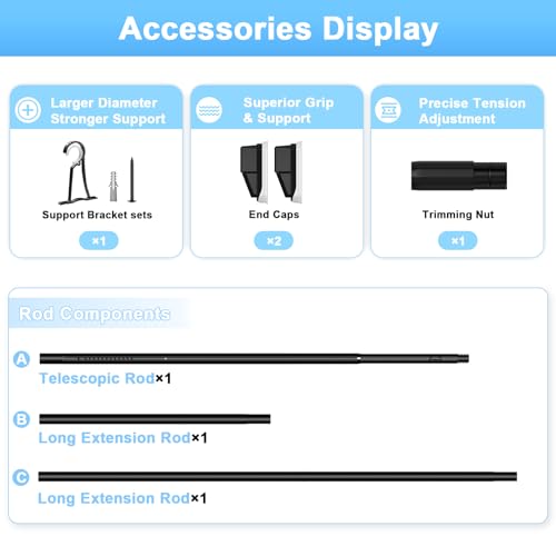 Extra Long Tension Curtain Rod, Black, 41-126 Inch (4-10.5ft), Tension Rod - color: Black, size: 41-126inch
