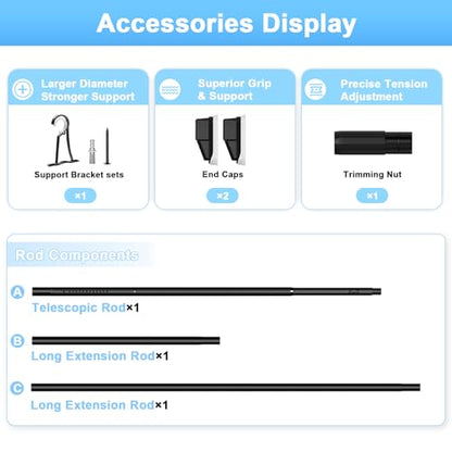 Extra Long Tension Curtain Rod, Black, 41-126 Inch (4-10.5ft), Tension Rod - color: Black, size: 41-126inch