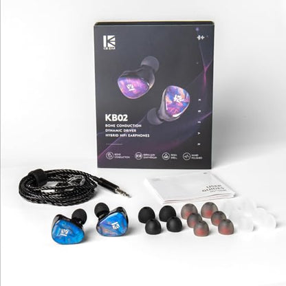 KBEAR KB02 Colorful Resin Shell in Ear Monitor Headphones, Bone Conduction Dynamic Driver Wired Earbuds, IEM Headphones HiFi Earphones with 2Pin 4N OFC Cable 3.5mm Plug for Singers Musicians, Blue - color: Blue