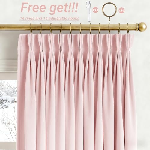 Pinch Pleated Light Pink Velvet Curtains 120 inch Long Living Room Darkening Thermal Insulated Luxury Modern Elegant Extra Long Pinch Pleat Drapes Heavy Thick Baby Pink Curtain for Bedroom - color: Baby Pink, size: 40"W x 120"L (Pack of 2)