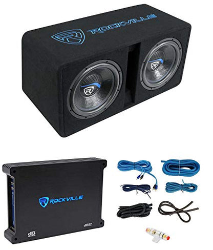Rockville DK512 Package Dual 12" K5 Car Subwoofer Enclosure with dB12 Amp | 2800W Peak, 700W RMS, 2 Ohm Impedance, 50 Oz Magnet, Cast Iron Basket, 8 Volt Preamp Circuitry, Polypropylene Dustcap
