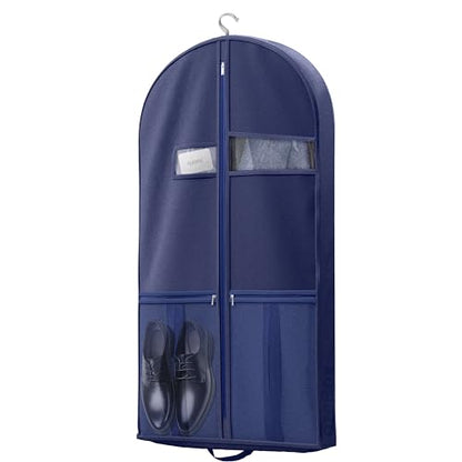 Lazebox 43" Travel Garment Bag with Accessories Zipper Pocket, Heavy Duty Suit Bag for Suits, Tuxedos, Dresses, Coats, Blue, 1 pack - size: 43inch-1 pack-Blue