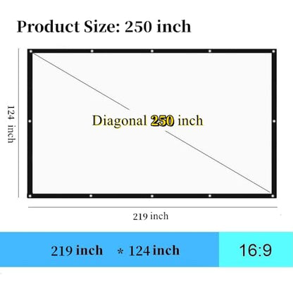 250 Inch Portable Projector Screen Outdoor Movie Projection Screen | 16:9 Thick Canvas, Large Size, Folded HD Movie Screen for Home Theater/School/Office/Party/Sports Events - size: 250 Inch