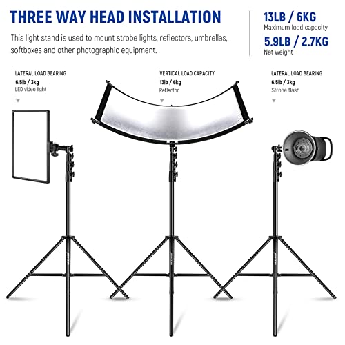 NEEWER 13ft/400cm Air Cushioned Light Stand, Heavy Duty Metal Photography Tripod Stand with 1/4” to 3/8” Reversible Screw Adapter and 3 Way Mounting Interface, Load Capacity: 6.5lb/3kg, ST-400AC | Photography Tripod Stand, 1/4" to 3/8" Reversible Spigot,