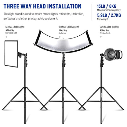 NEEWER 13ft/400cm Air Cushioned Light Stand, Heavy Duty Metal Photography Tripod Stand with 1/4” to 3/8” Reversible Screw Adapter and 3 Way Mounting Interface, Load Capacity: 6.5lb/3kg, ST-400AC | Photography Tripod Stand, 1/4" to 3/8" Reversible Spigot,