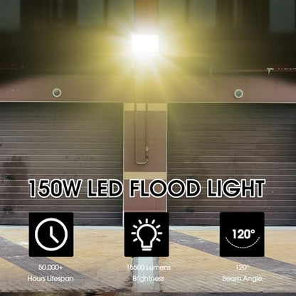 YANYCN 2 Pack 150W 3000K Led Flood Lights Outdoor,Warm White Super Bright 15500LM Security Lights with Plug,Exterior IP66 Waterproof FloodLight for Basketball Court, Yard, Garden, Playground - color: 3000K 150W led flood light 2 pack
