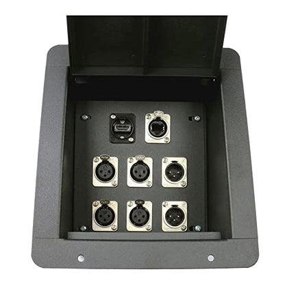 Elite Core | FB8-4XF2XM1H1E | Recessed Floor Box | 4 XLR Female, 2 XLR Male, 1 HDMI & 1 Tactical Ethernet Connections - style: 4-XLRF, 2-XLRM, 1-HDMI, 1-Ethernet