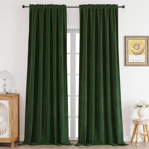 CUCRAF Dark Olive Green Velvet Blackout Curtains 108 inches Long, Thermal Insulated, Noise Reducing Rod Pocket Luxury Drapes for Bedroom Living Room(52x108 inches, 2 Panels) - color: Dark Olive Green, size: 52"W x 108"L (Pack of 2)