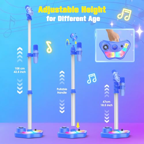 Stand Karaoke Machine Toy for Kids Ages 3-5 4-6 5-7 Birthday Gifts for 3 4 5 6 7 8 Year Old Boy, Kid Rechargeable Karaoke Microphone with 2 Wireless Mics, Bluetooth Speaker Toddlers Boys Party Toys - color: Blue