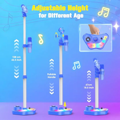 Stand Karaoke Machine Toy for Kids Ages 3-5 4-6 5-7 Birthday Gifts for 3 4 5 6 7 8 Year Old Boy, Kid Rechargeable Karaoke Microphone with 2 Wireless Mics, Bluetooth Speaker Toddlers Boys Party Toys - color: Blue