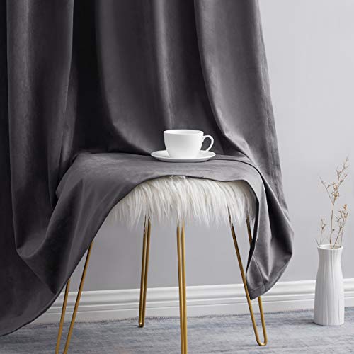 HLC.ME Lopez Velvet Premium Privacy Back Tab Rod Pocket Window Treatment Curtain Drapery Panels for Bedroom & Living Room - Set of 2 Panels (54 x 96 inches Long, Charcoal Grey) - color: Charcoal Grey, size: 54"W x 96"L (Pack of 2), style: Back Tab Rod Poc