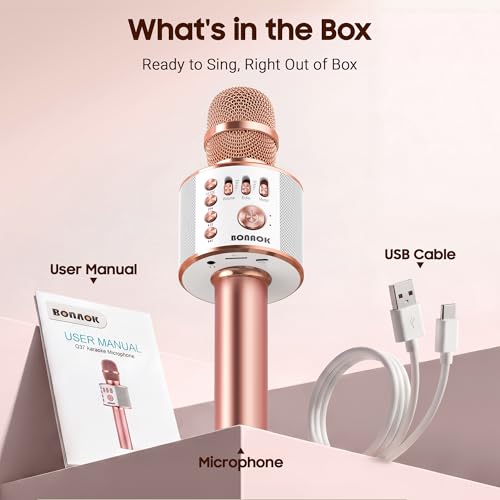 BONAOK Wireless Bluetooth Karaoke Microphone,3-in-1 Portable Handheld Karaoke Mic Speaker Machine Home Party Birthday for All Smartphones PC(Q37 Rose Gold) - color: Rose Gold