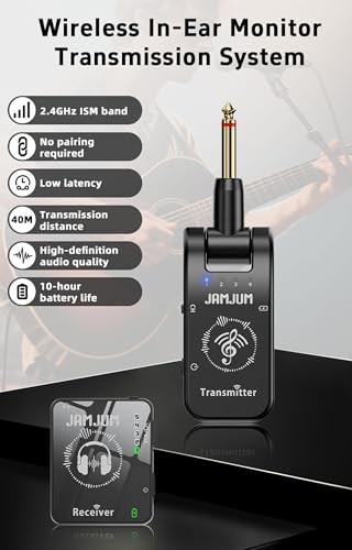 Wireless in Ear Monitor System 2.4G in-Ear Monitoring, Wireless IEM System with Transmitter Clip on Receiver Automatic Pairing in-Ear Monitoring forLive Performance Studio,Guitar,DJ