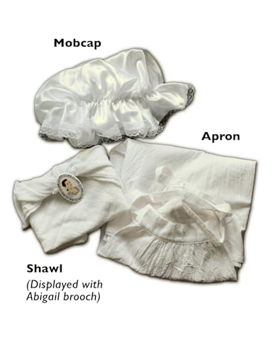 Colonial costume women,1776 Revolutionary War, Betsy Ross. 6-Item Costume Accessories Set with Mob Cap Bonnet, Apron, Shawl, Brooch, "Remember the Ladies" Sealed Letter & Guide. Dress not included.