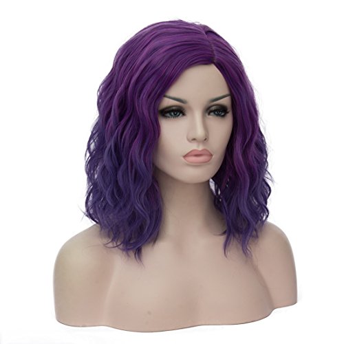 Mildiso Purple Wigs for Women Mardi Gras Wig Short Purple Bob Wig M004PR | Cute Curly Wavy Hair Wigs with Cap for Halloween Cosplay Party - color: Dark Purple