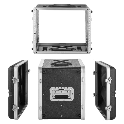 VEVOR 8U Rack Case, 14 in Depth, Server Rack Cabinet Shallow with ABS Construction, Recessed Twist Latches, Detachable Front & Back Cover, Easy Installation, for Amplifier, 11.4 in Internal Depth - size: 17.52 x16.73x20.87 in