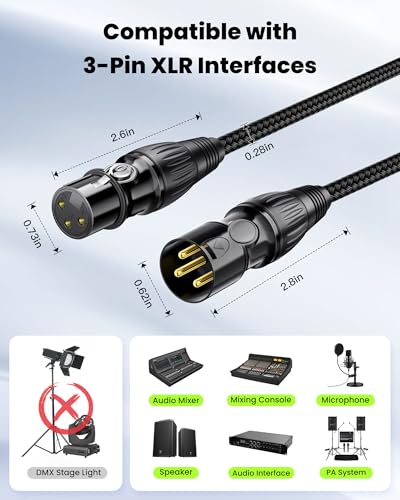 XLR Cable 50ft, OFC Dual Shielded XLR Microphone Cable | Male to Female Braided Balanced Mic Cord with Gold-Plated 3-Pin for Mixer, Speaker Systems – 50 Feet, 1 Pack - size: 50FT