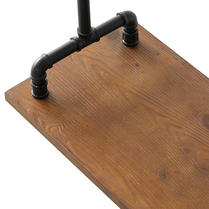 Industrial Pipe Clothing Rack, Wood Clothes Rack, Rolling Garment Rack | Iron Clothing Hanging Rod with Shelves, Wheels and Hangers, Heavy Duty, Steampunk, Retail, Bed Room, Entry, Laundry Room