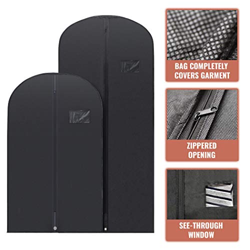 PLX Black Garment Bags for Hanging Clothes Suit Travel Clothing Storage | Closet Organizer for Dresses and Coats Protection, Long Cover with Zipper for Men and Womens Shirts, Fur Coat, Dance Costumes - size: 5 pack black: (2) 54” x 24” & (3) 40” x 24"