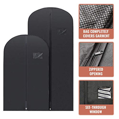 PLX Black Garment Bags for Hanging Clothes Suit Travel Clothing Storage | Closet Organizer for Dresses and Coats Protection, Long Cover with Zipper for Men and Womens Shirts, Fur Coat, Dance Costumes - size: 5 pack black: (2) 54” x 24” & (3) 40” x 24"