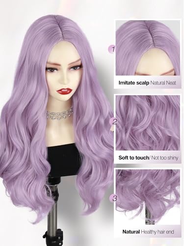 Quantum Love Long Curly Wig for Women Long Wavy Light purple Wigs 28 Inch Natural Looking Purple Synthetic Fashion Color Hair for Cosplay Halloween Daily Party Use - color: Light Purple