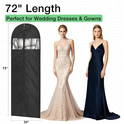 Dress Bags for Gowns, 72" Long Garment Bags for Hanging Clothes, Foldable Dress Cover with Clear Window, Ideal for Wedding Dresses, Floor-Length Gowns & Max Coats (Black, 1 Pack) - size: 72''- 1 Pack