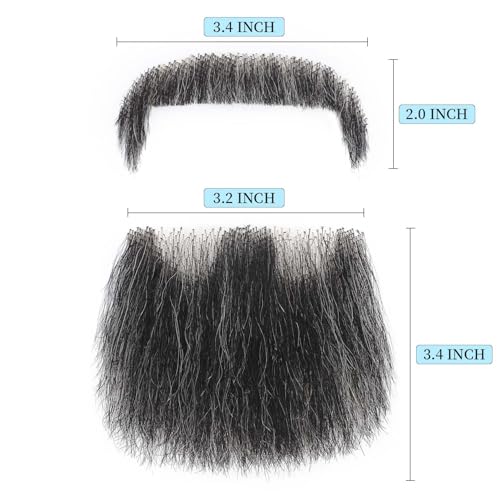 Parceria Fake Mustache Realistic Beard, Human Hair Full Hand Tied Lace Invisible Facial Hair, Natural Looking Fake Beard Goatee for Men's Cosplay, Halloween Costumes (LT White Mix Grey Beard) - color: LT White Mix Grey Beard